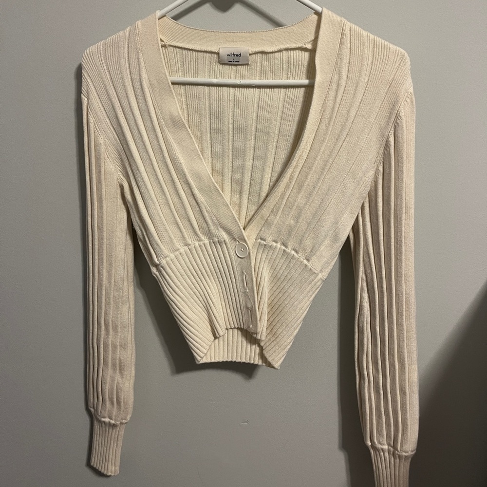 Aritzia Cream Ribbed Cardigan Sweater size small